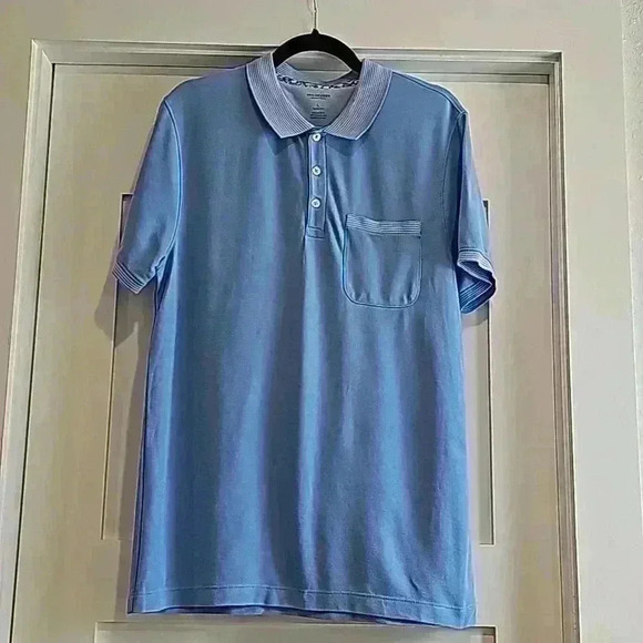 Van Heusen Never tuck light blue polo style shirt Slim fit Size L sku0128 - Picture 2 of 6